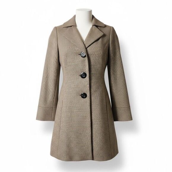 VTGAnne Klein Houndstooth Trench Swing Coat Mid Length Women’s Size 4 EUC Cotton - Picture 1 of 12